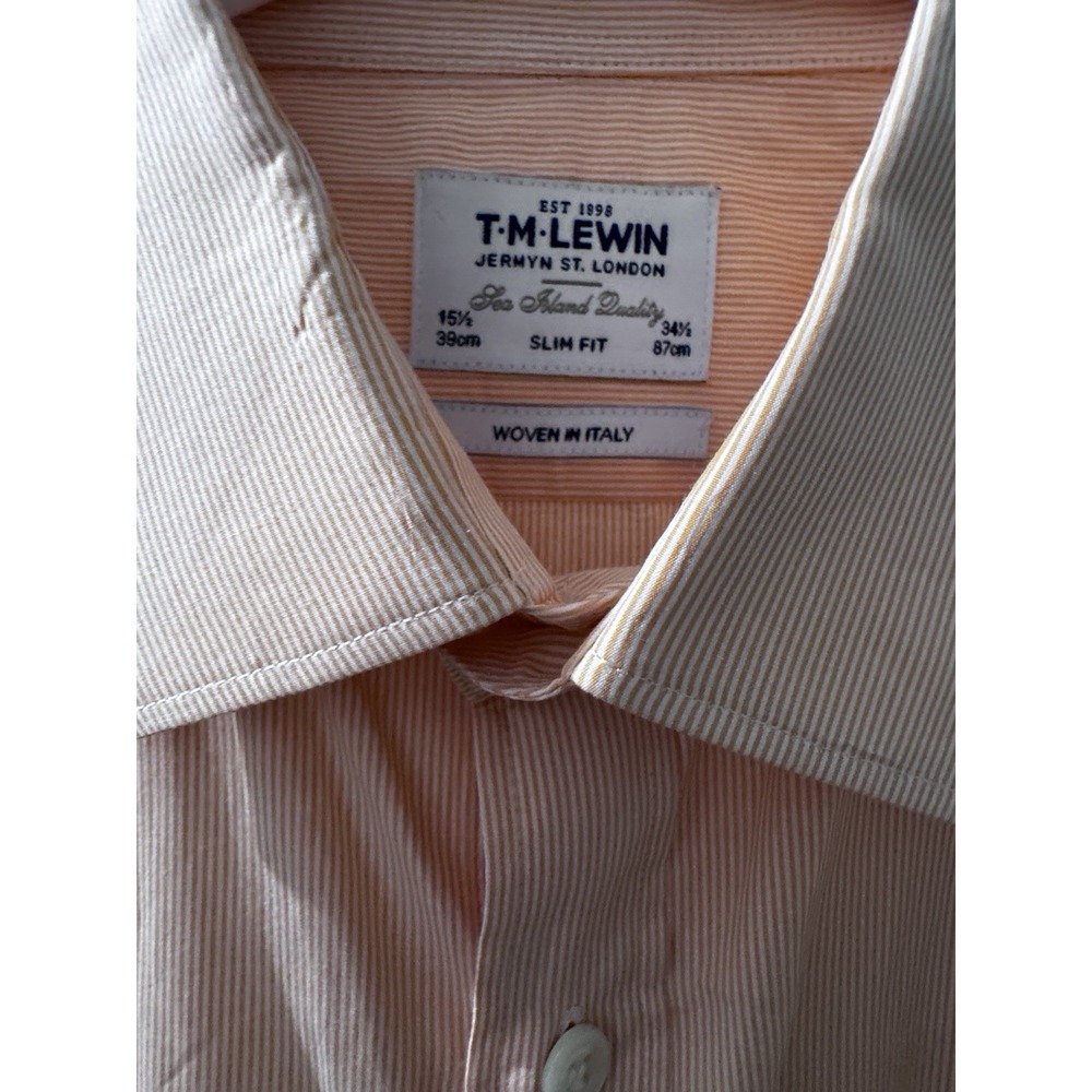 T.M. Lewin Shirt Cotton SMALL  15" Short Sleeve‎ Slim Fit Sea Island Quality